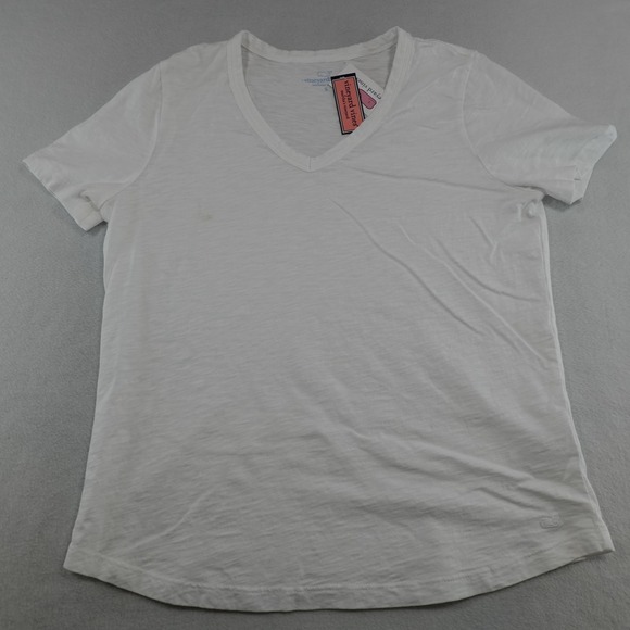VINEYARD VINES Top Women Small White Classic V-Neck  Tee NWT Flaw - Picture 1 of 8